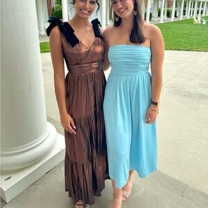 Dillard’s Bronze Formal Prom Dress Bows V neck